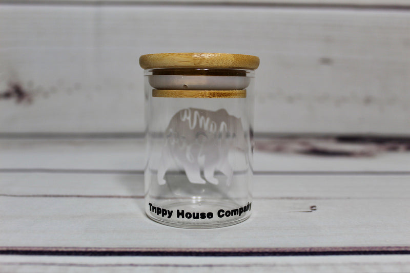 Stoner Momma & Papa Bear Glass Air Tight Stash Jar Container W/ Bamboo Suction Lid